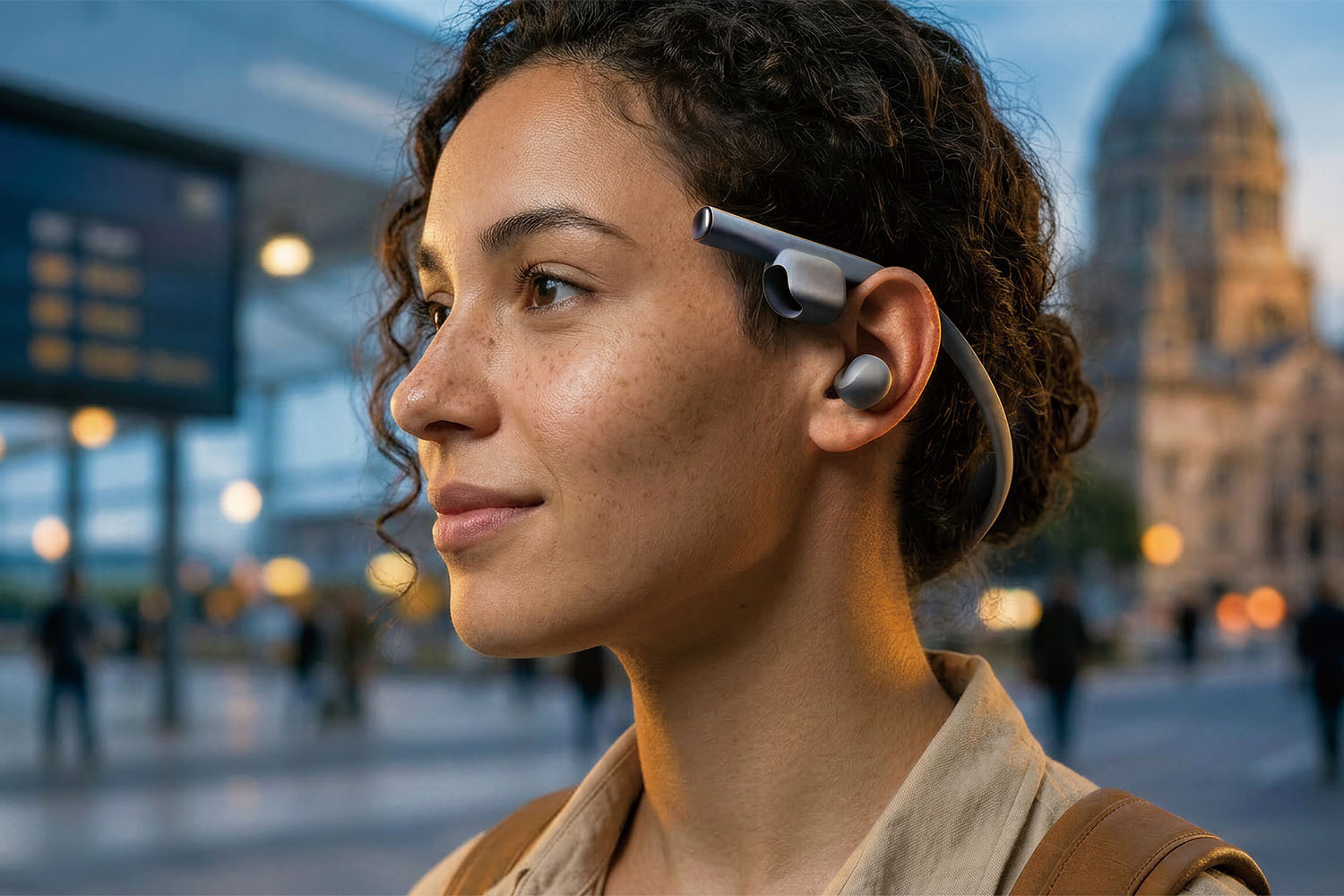 A traveller wearing HI-ZONE in an urban destination